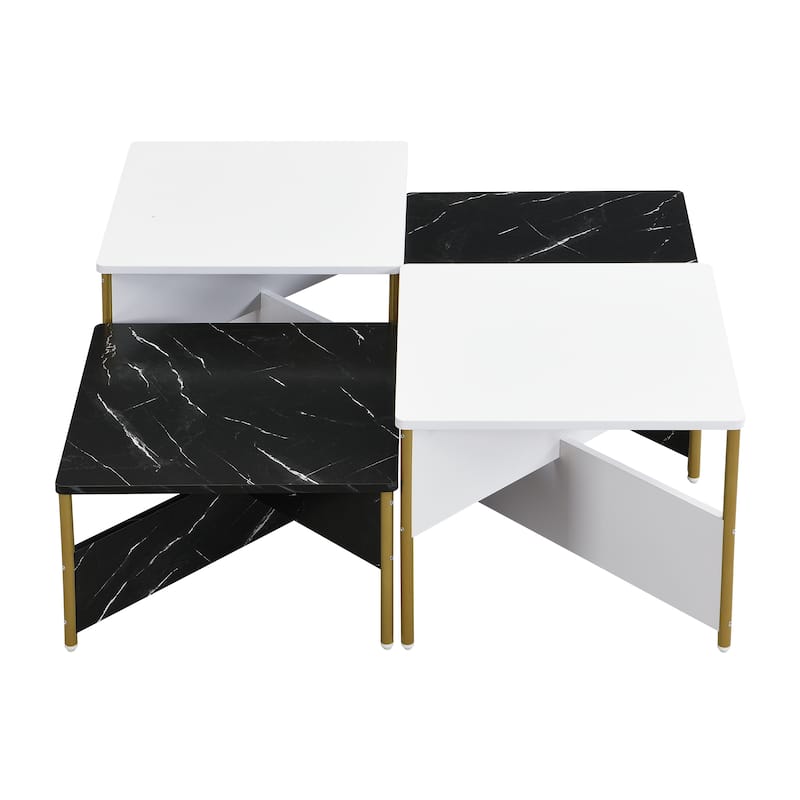 Roomfitters Set of 4 Nesting Coffee Tables, Modular Square Faux Marble Accent Tables