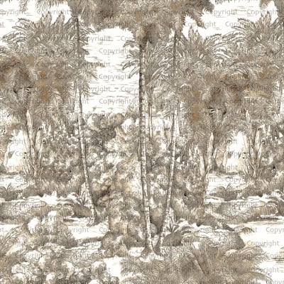 Monochrome Jungle Hand-Drawn Tropical Wallpaper Mural