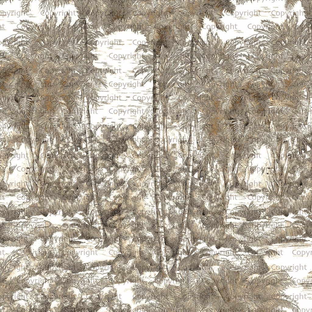 Monochrome Jungle Hand-Drawn Tropical Wallpaper Mural