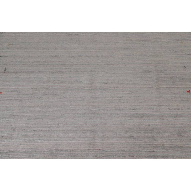 Striped Beige Gabbeh Oriental Area Rug Hand-Knotted Wool Carpet - 9'0"x 11'9"