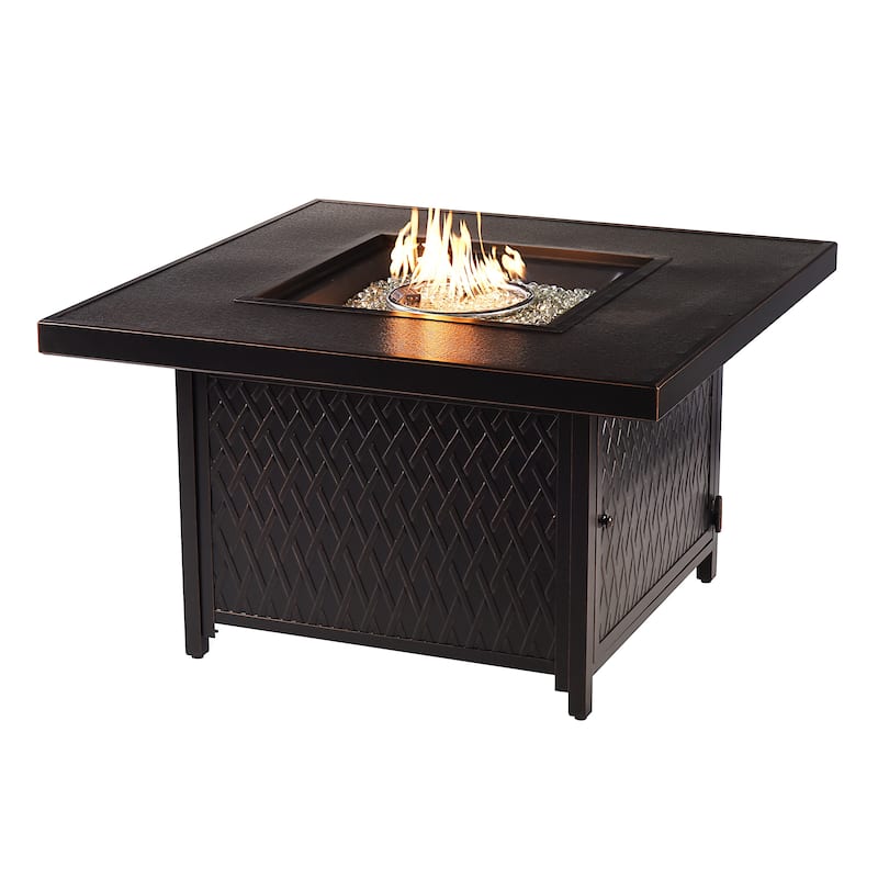 Square 42 in. x 42 in. Aluminum Propane Fire Pit Table with Glass Beads, Two Covers, Lid, 57,000 BTUs - N/A