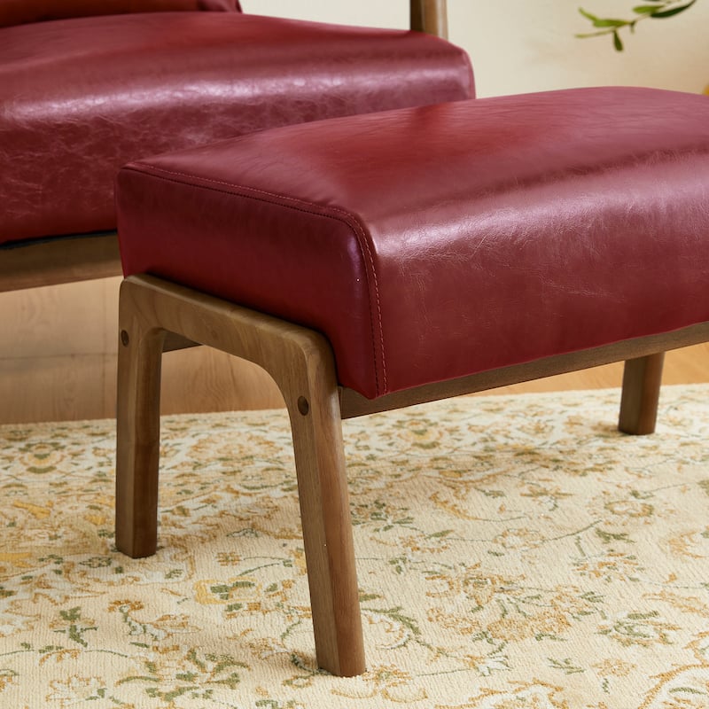 Glitzhome Set of 2 Mid-century Leatherette Ottoman Accent Stools