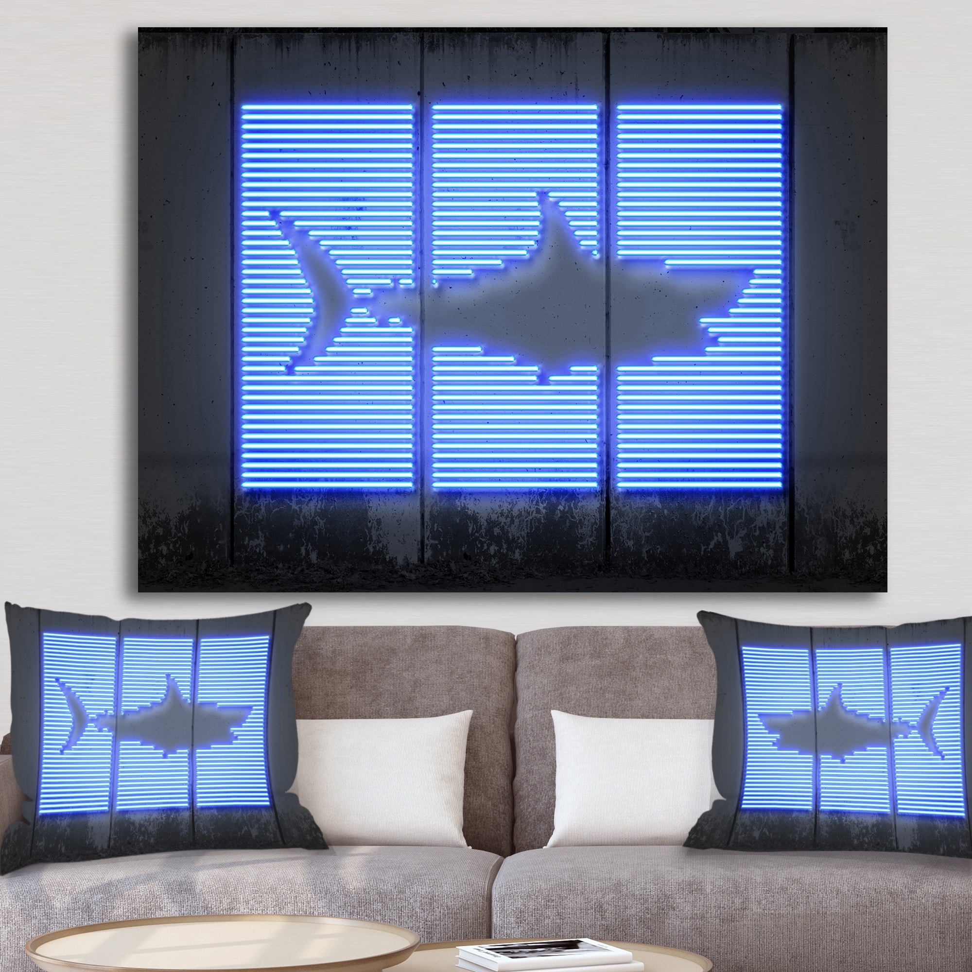 Designart 'Blue Neon Shark' Modern & Contemporary Canvas Wall Art