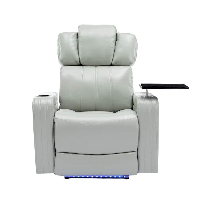 PU Leather Massage Chair with Cup Holder, Bluetooth Speaker and USB Ports Home Theater Recliner with Tray Table