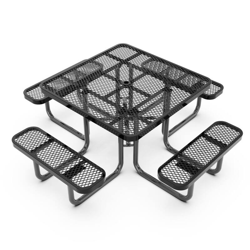 Commercial Grade Expanded Mesh Metal Outdoor Picnic Table - 79.75"D x 79.75"W x 28.75"H