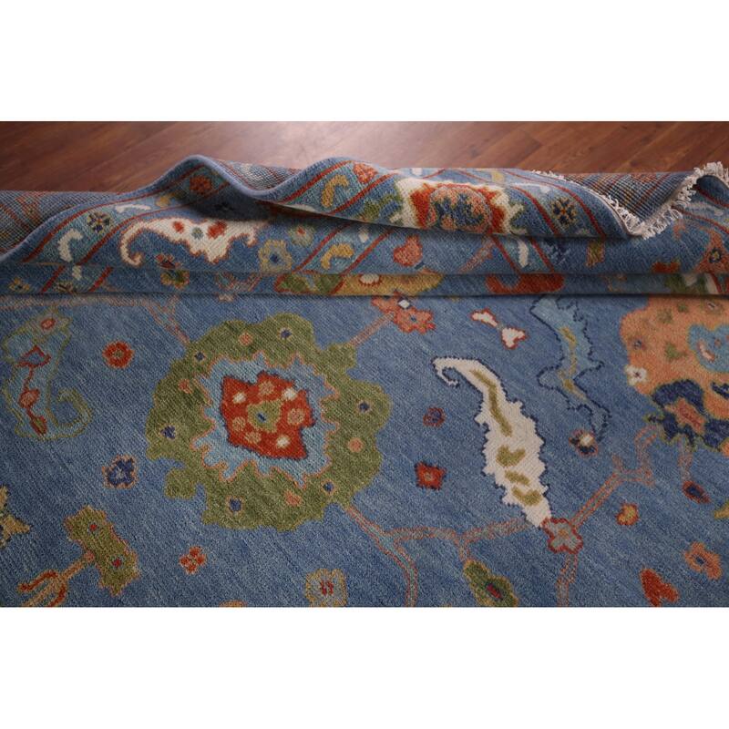 All-Over Blue Floral Oushak Oriental Area Rug Handmade Wool Carpet - 7'11"x 15'9"