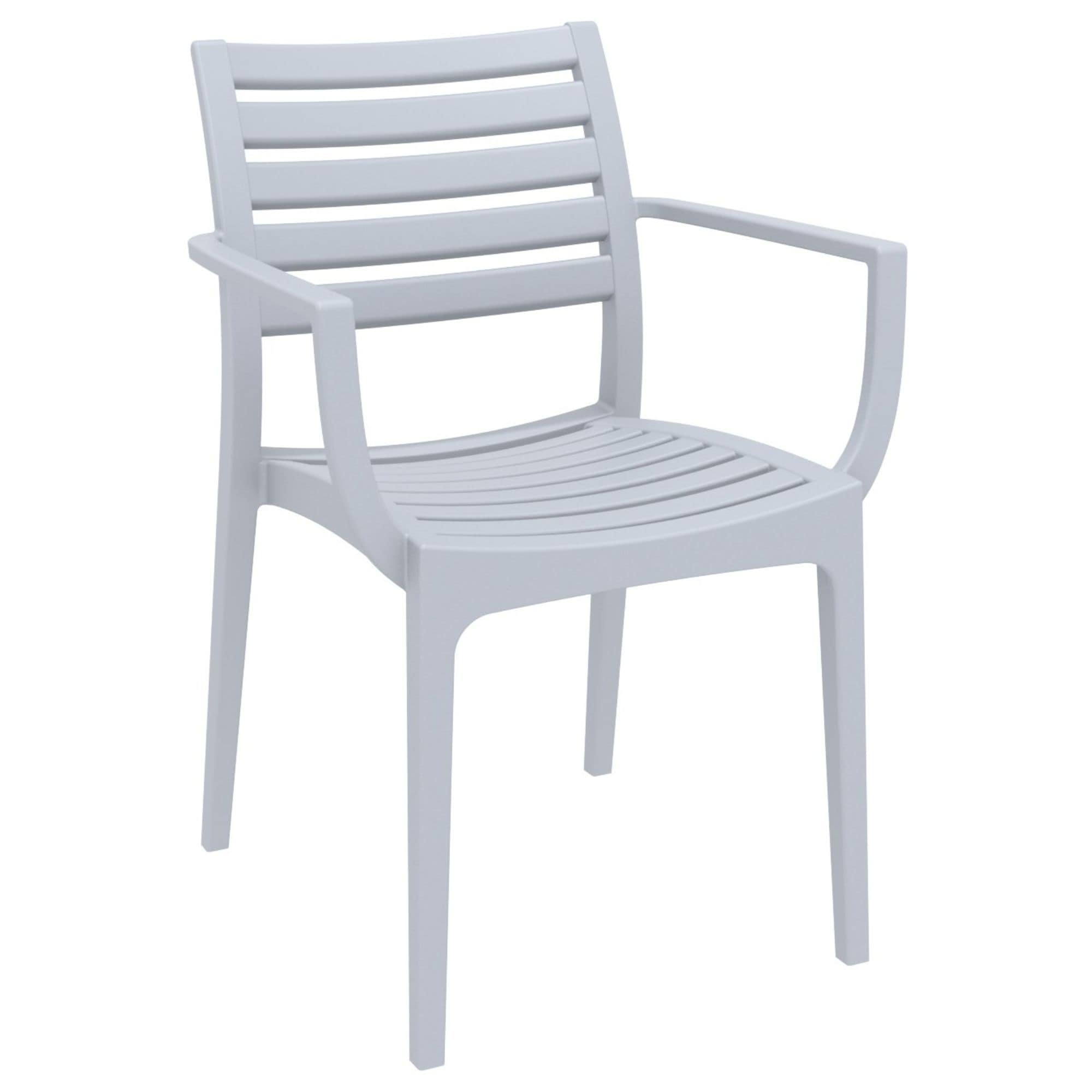 33" Silver Stackable Outdoor Patio Dining Arm Chair