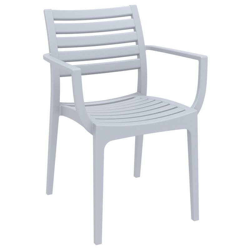 33" Silver Stackable Outdoor Patio Dining Arm Chair