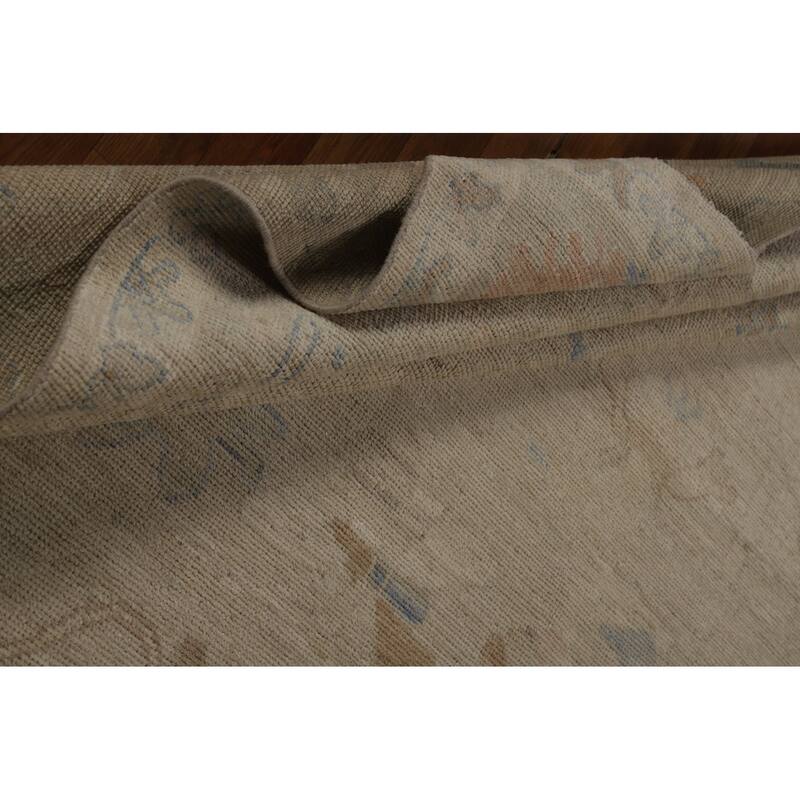 Vegetable Dye Beige Oushak Turkish Rug Hand-Knotted Wool Carpet - 9'1" x 12'1"