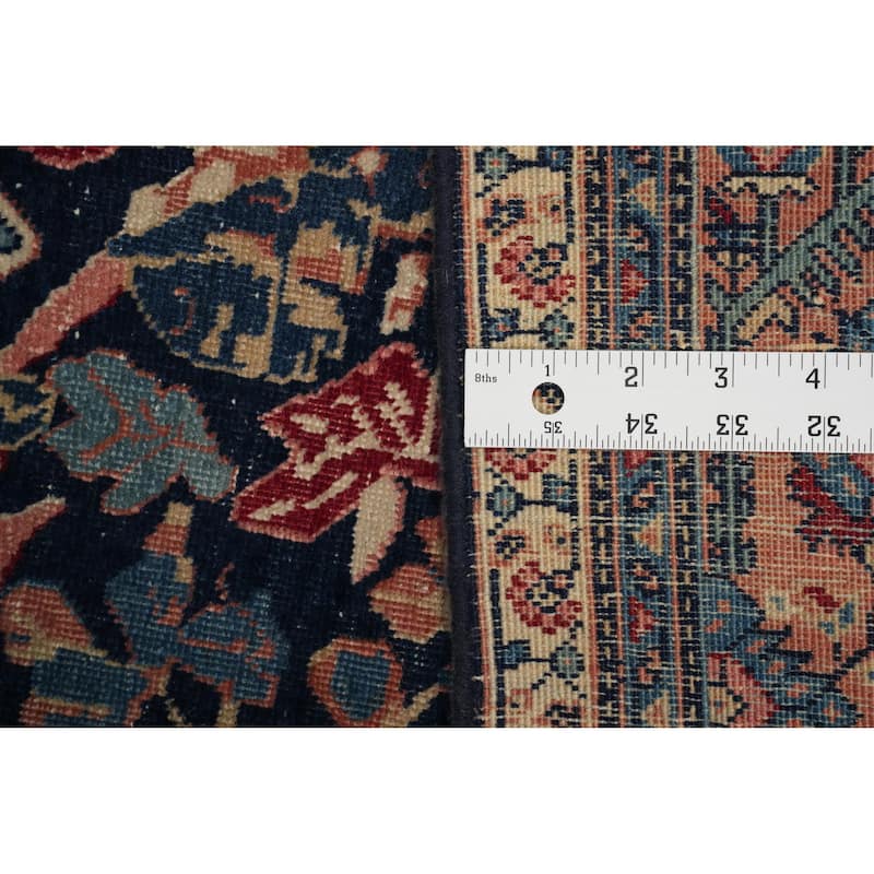 Hand Knotted Oriental 100% Wool Carpet Traditional Floral Navy Blue & Blues Sarouk Area Rug - 6' 5'' X 4' 7''