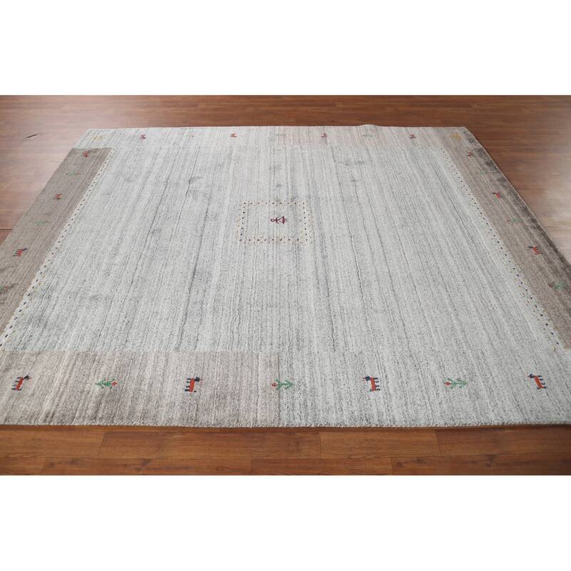 Tribal Striped Gabbeh Indian Area Rug Handmade Grey Wool Carpet - 6'9"x 8'3"