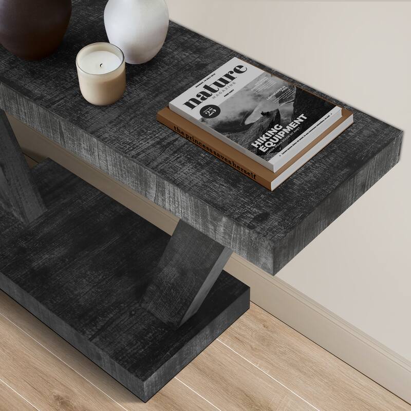 Long Console Table 2-Tier Sofa Table Behind Couch, Distressed Wood Narrow Entryway Table for Living Room, Hallway