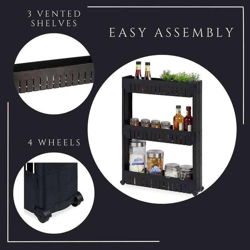 Multi-Purpose Slim Rolling Cart - 3-Tier Utility Organizer - 28.5" H x 21.5" L x 5.1"W