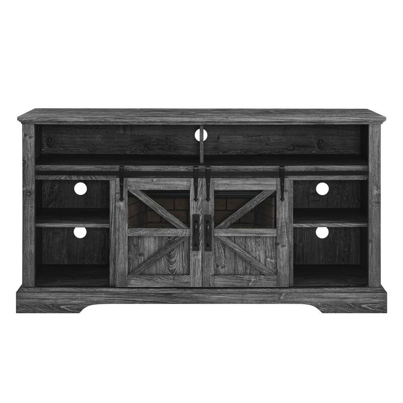 60" Entertainment Center with 1500W Electric Fireplace, Door Sensor, Infrared Remote, and Storage for TVs up to 70"