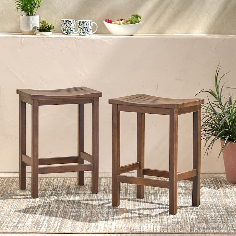 2-Pack Outdoor Acacia Wood Counter Height Bar Stools -  Mahogany Brown Finish | Stylish & Durable Patio Seating Set|Dark Mahogany