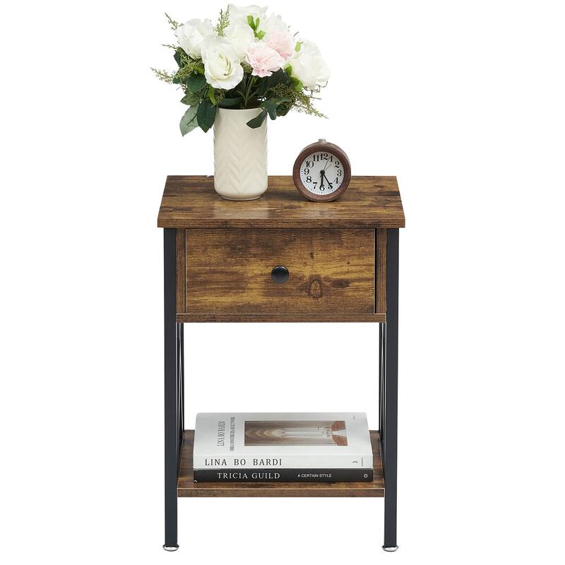 VECELO Mid Century Modern Nightstand with Storage Shelves, Set of 2 Nightstands, End Table/Side Table