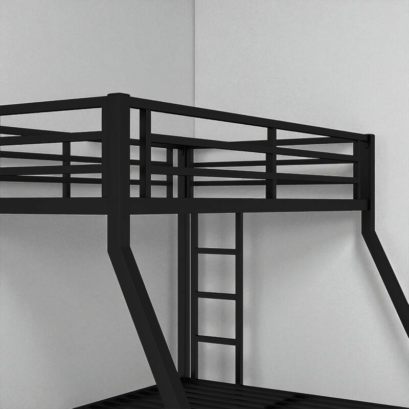 Metal Twin over Full Bunk Bed, Space-Saving, Noise-Reduced, No Box Spring Needed, Black for Teens and Adults
