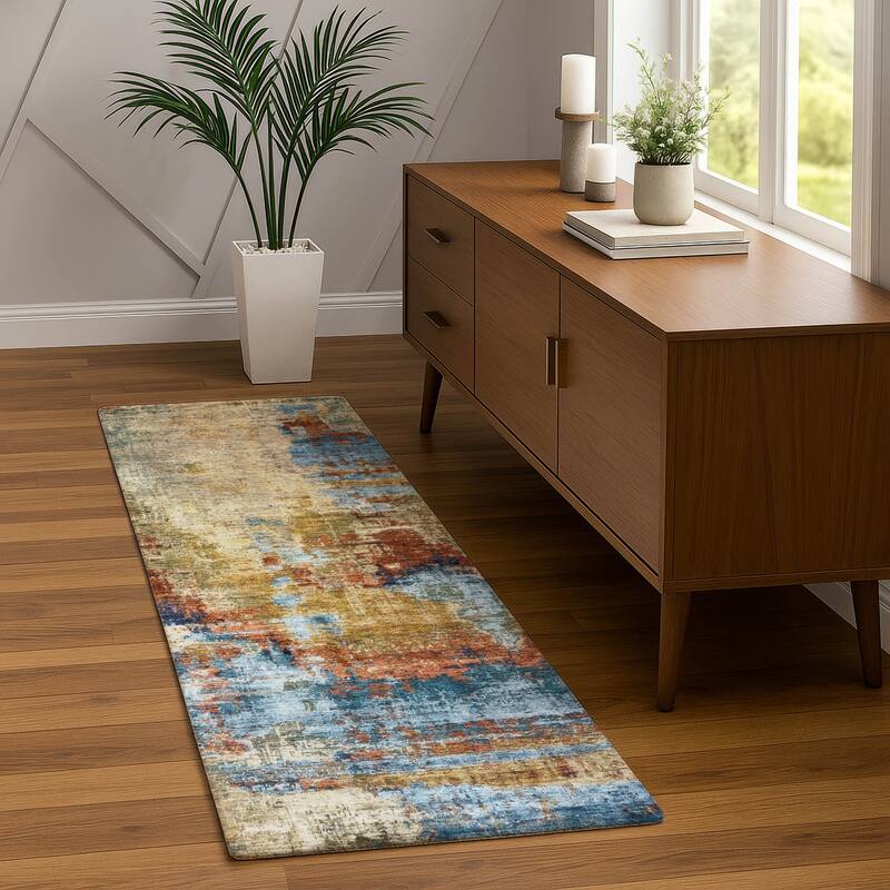 Machine Washable Indoor/ Outdoor Abstact Contemporary Chantille Rug