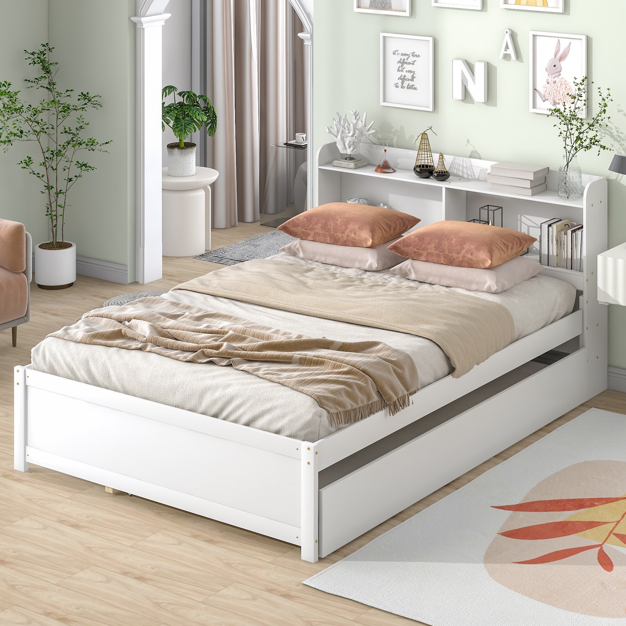 Full bed with trundle and outlet bookcase