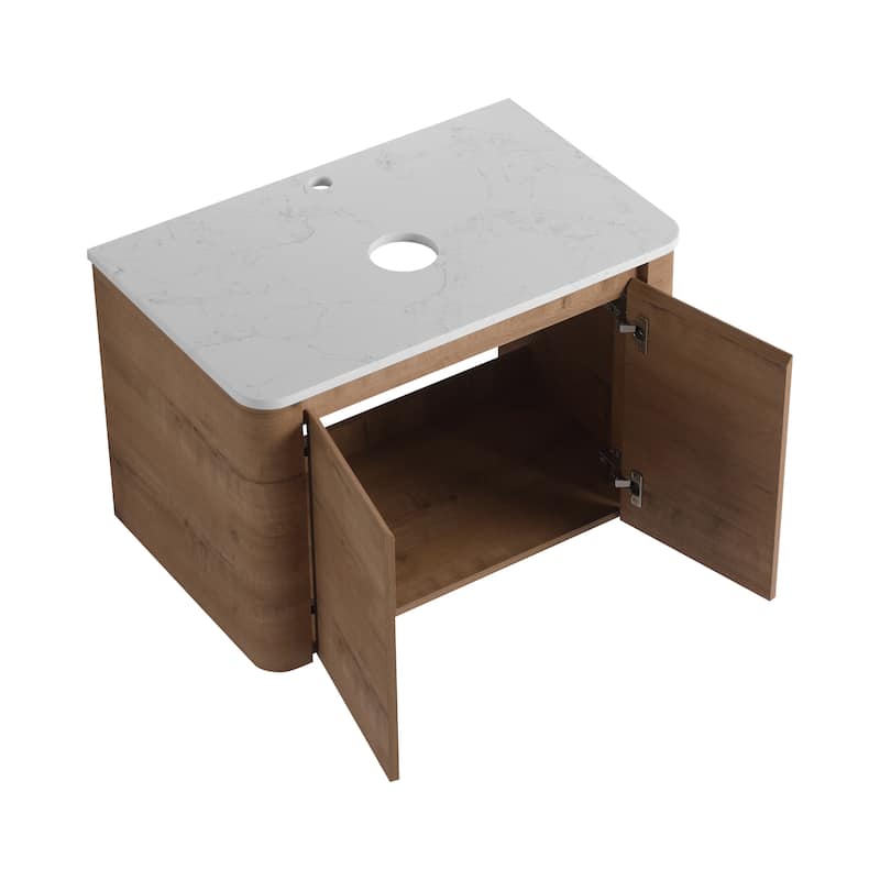 30'' Wall-Mounted Bathroom Vanity & 2-Soft-Close Door, KD-Packing, Plywood (Vanity Only, Excluding Sink)