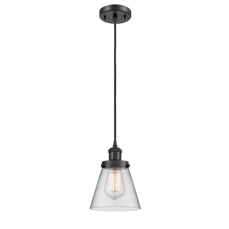 Innovations Lighting Small Cone 6" Wide Mini Pendant - Cord Hung - Matte Black / Clear