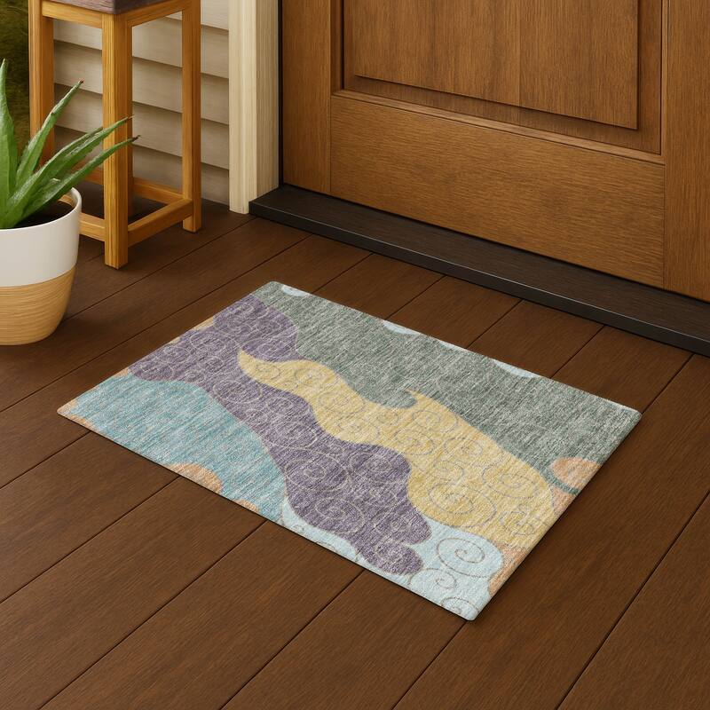 Machine Washable Indoor/ Outdoor Swirly Chantille Rug - Basil - 1'8" x 2'6"