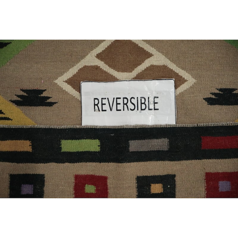 Hand Woven Oriental 100% Wool Carpet Southwestern Tribal Brown Kilim Area Rug - 10' 5'' X 8' 6''