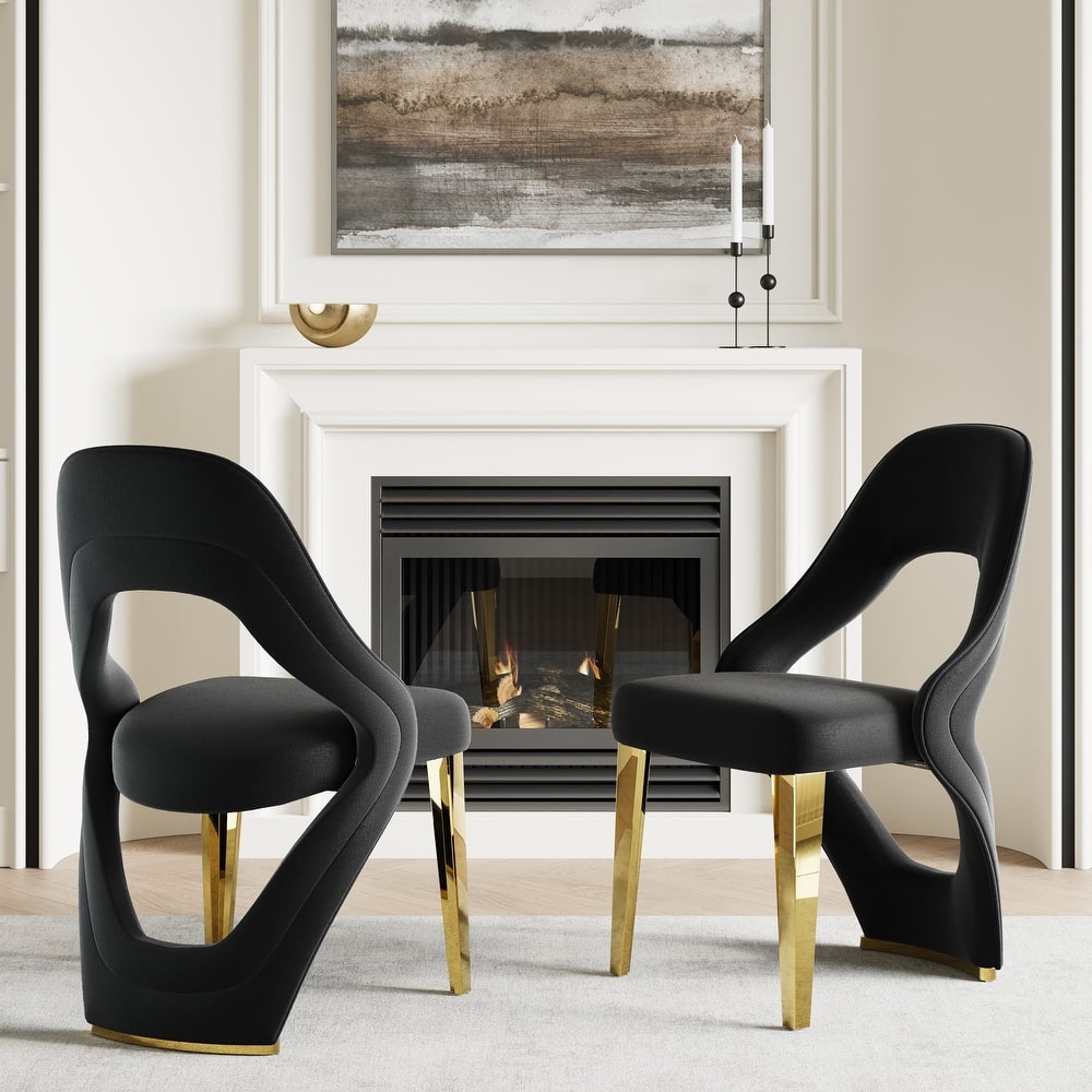 Velvet Dining Chairs with Open Back and Polished Metal Legs