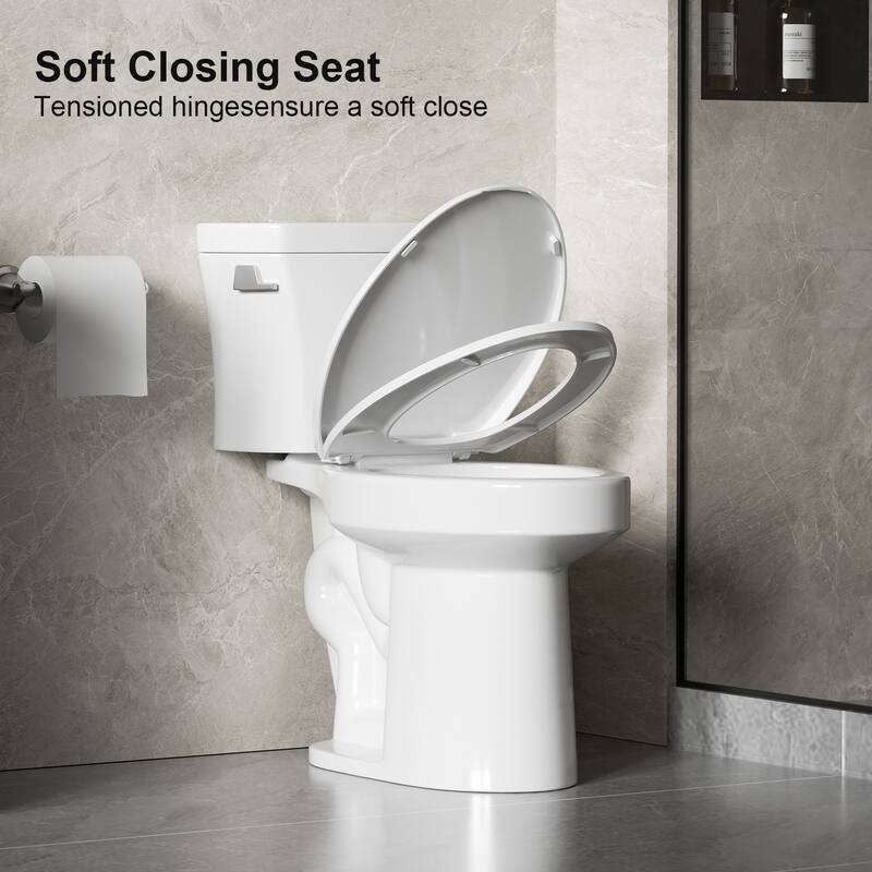Anmytek Two Piece Toilet Tornado Flush 1.28 GPF ADA 17 Inch Soft Closing Seat Rimless Bowl 12 Inch S Trap Side Press