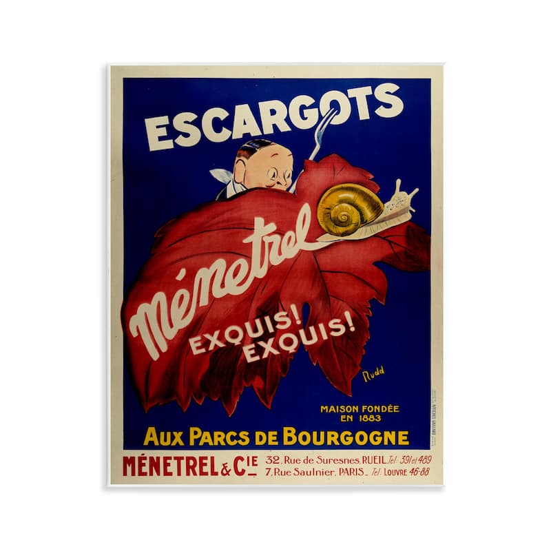 Stupell Vintage Escargots Advertisement Wall Plaque Art Design By Marcus Jules - 11 x 14