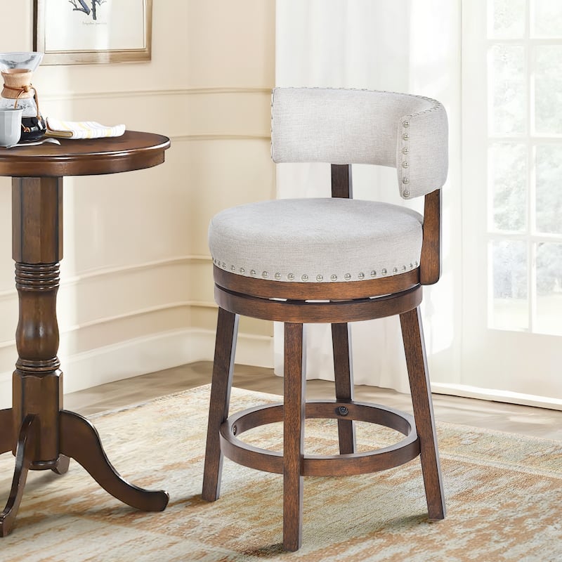 Modern Velvet Swivel Bar Stool - 25" or 30" Counter Height with Adjustable Footrest & Walnut Base, for Kitchen Islands