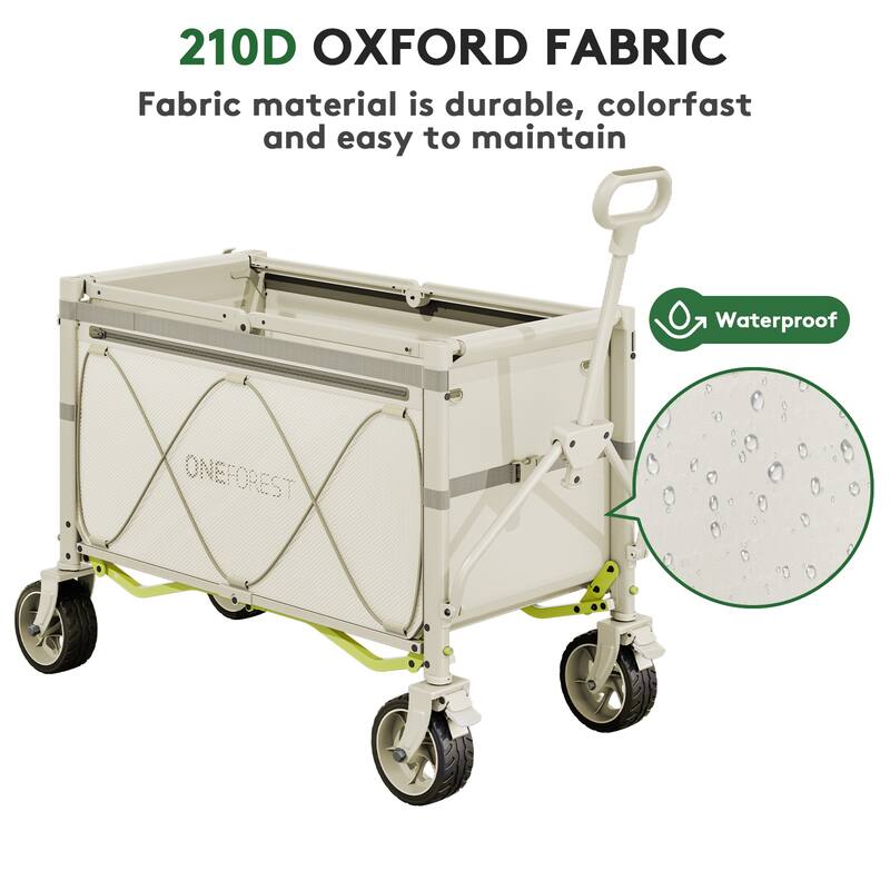 Foldable Camping Cart with Adjustable Handle, Bamboo Tabletop, Foldable storage, and Waterproof Oxford Canopy
