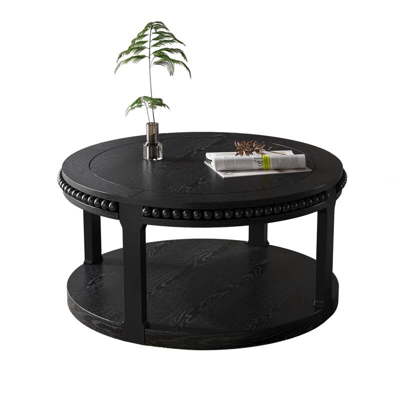 31.5" Round Solid Wood 2-Tier Coffee Table