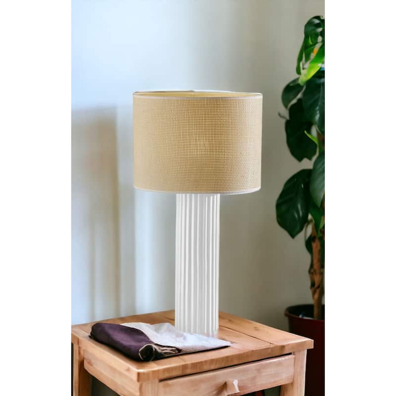Ceramic Table Lamp with Beige Fabric Drum Shade Rotary Switch