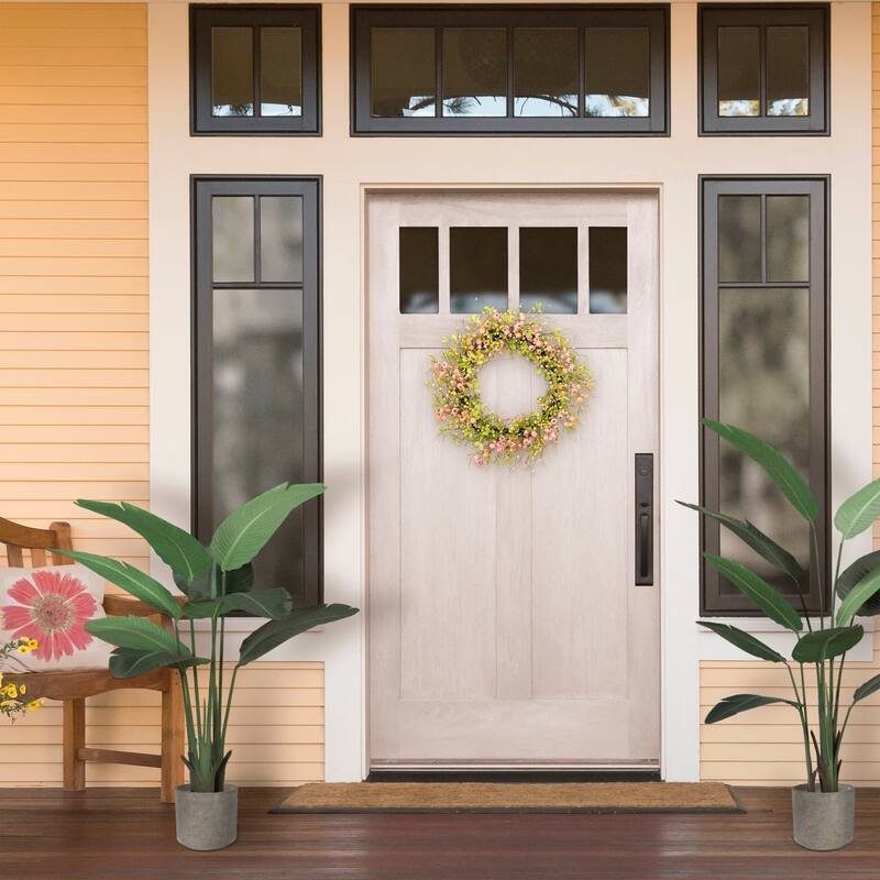 Puleo International 28" Artificial Blossoming Poppy Floral Spring Door Wreath, Multicolor