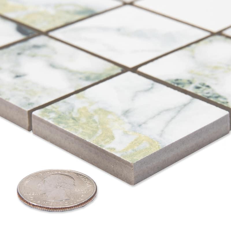 Merola Tile Touche 2" Square Jade 11-3/4" x 11-3/4" Porcelain Mosaic Floor and Wall Tile - (1 Tile)