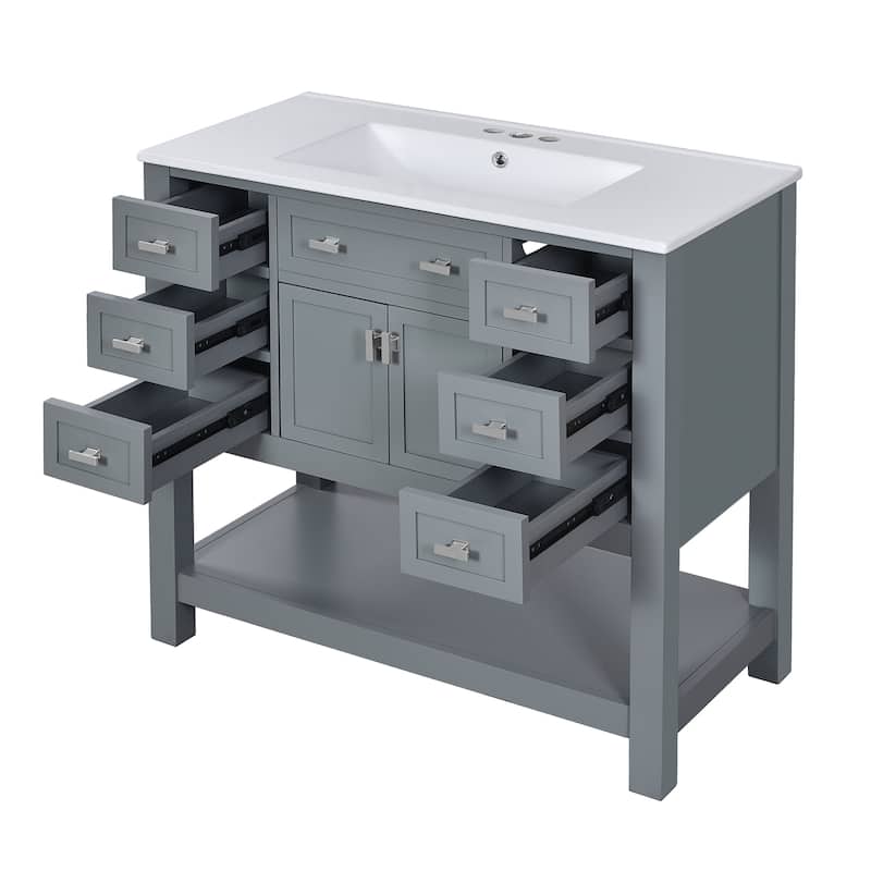 36''Bathroom Vanity With Top Sink,Storage Cabinet With 2 Soft Closing Doors And 6 Drawers,Single Sink Bathroom Vanity