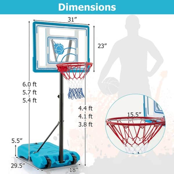 Pool Basketball Hoop 3.8-4.4 FT Adjustable Poolside BasketballGoal - See Details