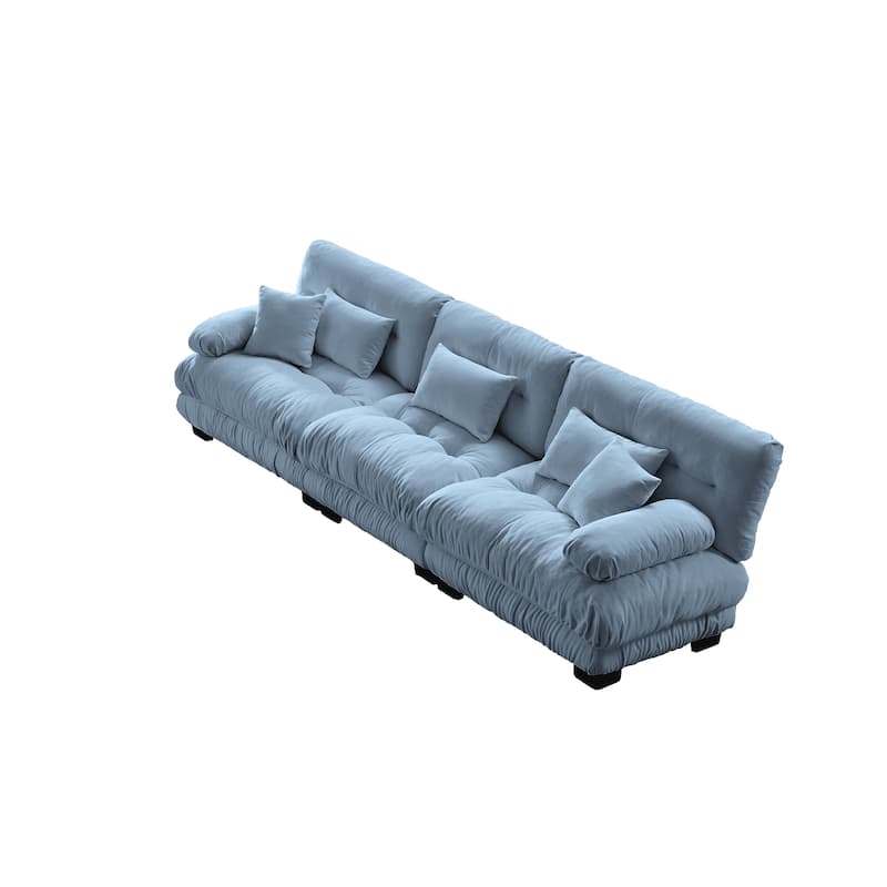 Modern Chenille 3-Seater Sectional Sofa Modular Deep Seat Sofa Couch with Throw Pillows and Waist Pillows for Living Room