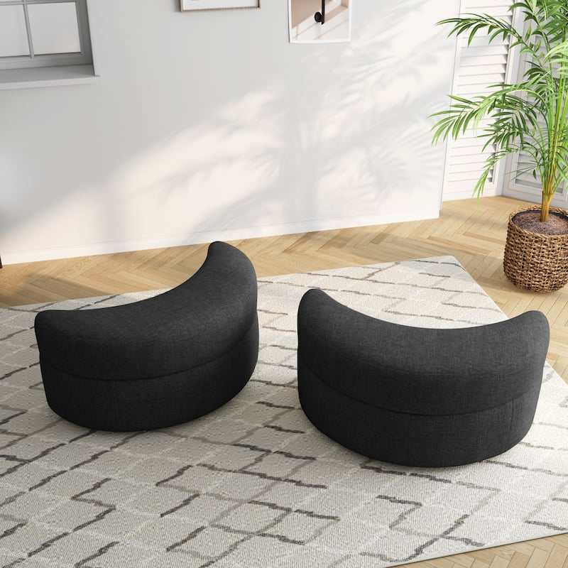 Upholstered Half Moon Storage Ottoman with Tray Set of 2