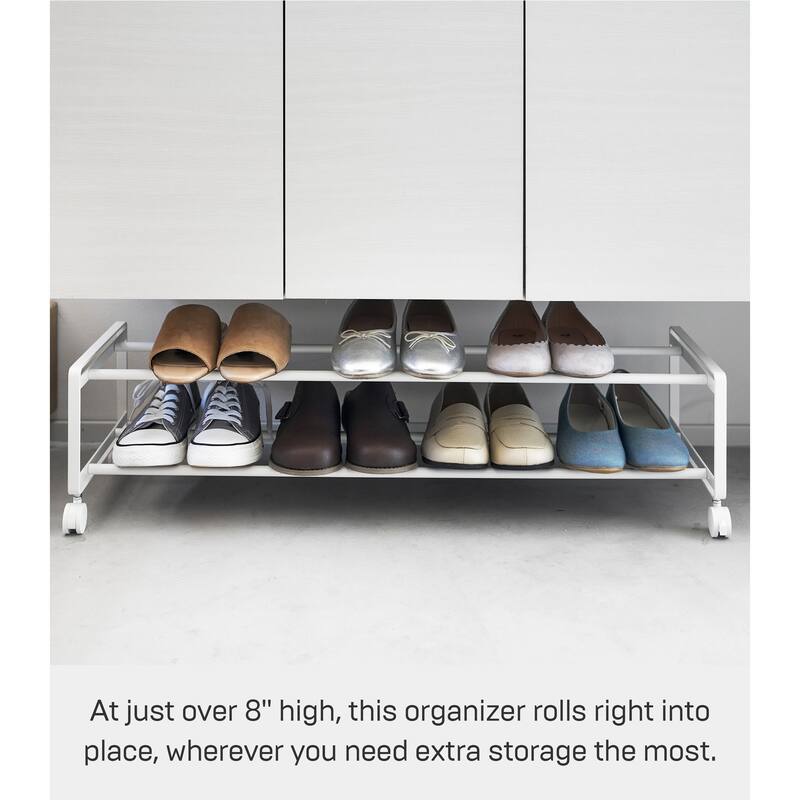 Yamazaki Home Two-Tier Rolling Shoe Rack, Steel - L 10.83 x W 32.87 x H 8.15 inches