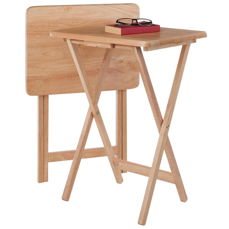 set of 2 beige folding snack table 25.75"