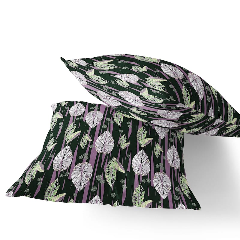 HomeRoots Set of Two 16" X 16" Purple and White Botanical Indoor Outdoor Throw Pillow - 16.00' X '16.00' X '5.00