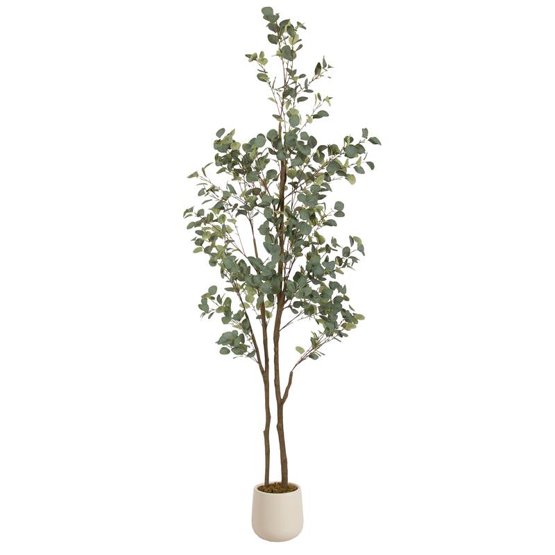 Kate and Laurel Eudora Faux Eucalyptus Tree - 8ft - Cream