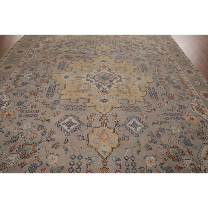 Geometric Gray Tabriz Persian Vintage Area Rug Handmade Wool Carpet - 9'11"x 13'4"