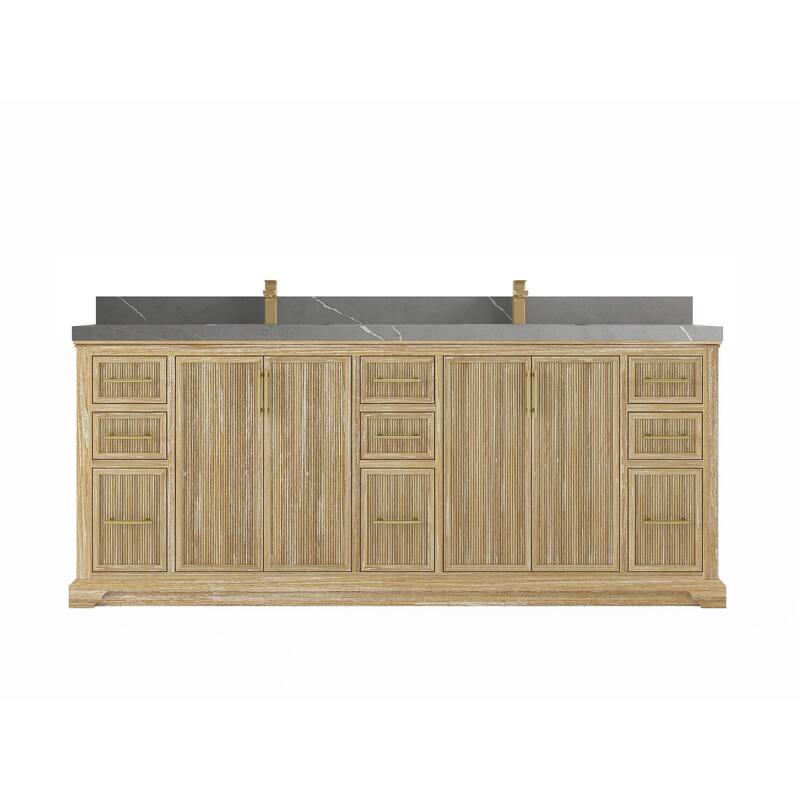 Willow Collections 84 in. W x 22 in. D Alys Solid Teak Wood Double Sink Bathroom Vanity with Quartz or Marble Countertop - 2”Piatra Gray - Whitewashed
