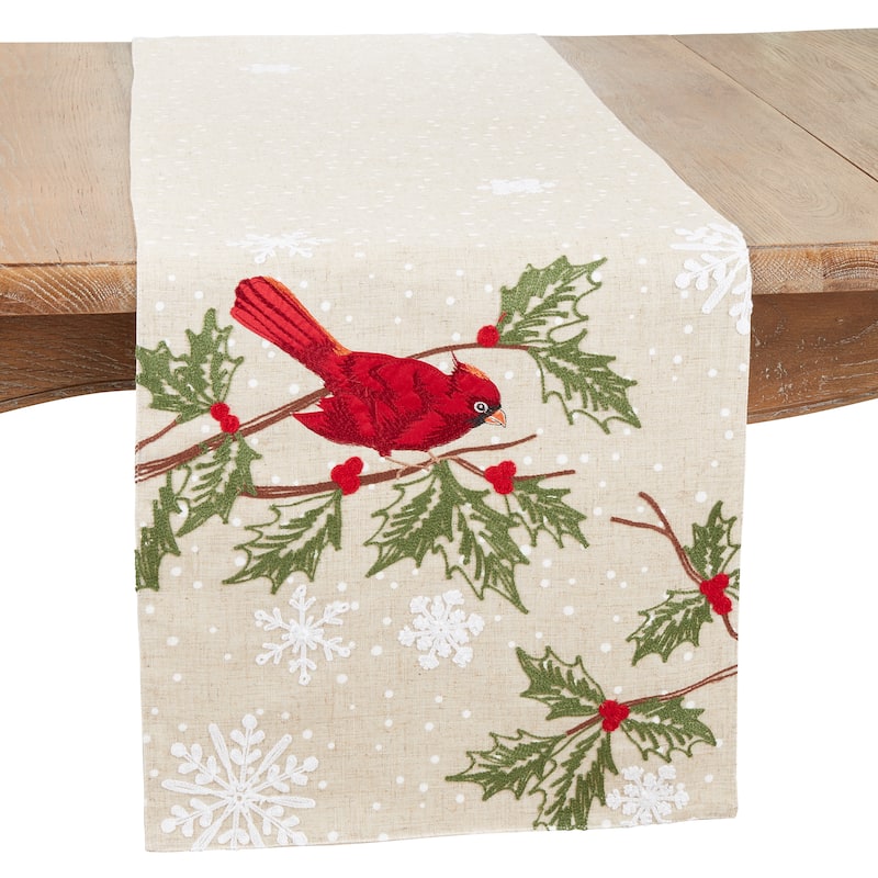 Holiday Cheer Perched Cardinal Table Runner - 16"x70" - 16"x70"