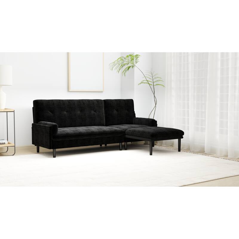 Multi-Functional Corduroy Sectional Sofa: Stylish 3-Seater, L-Shaped Couch, and Bed Option for Small Spaces