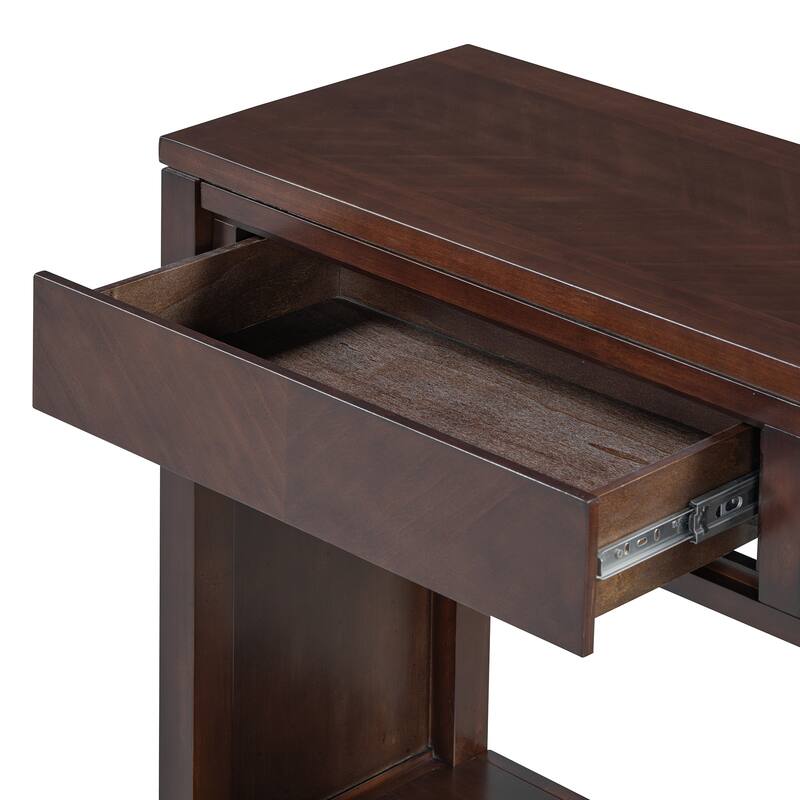 55" Rustic Wooden Entryway Console Table with Storage Drawers & Open Shelf