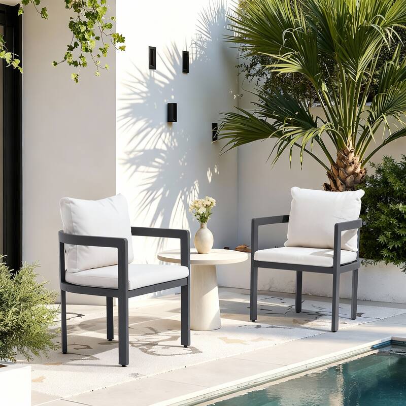 Outdoor Aluminum Dining Chairs with Cushions & Armrests - 2 Pieces Black